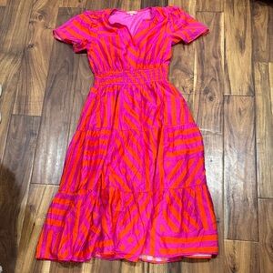 THML Pink & Orange Striped Maxi Dress with Smocked Waist NWOT